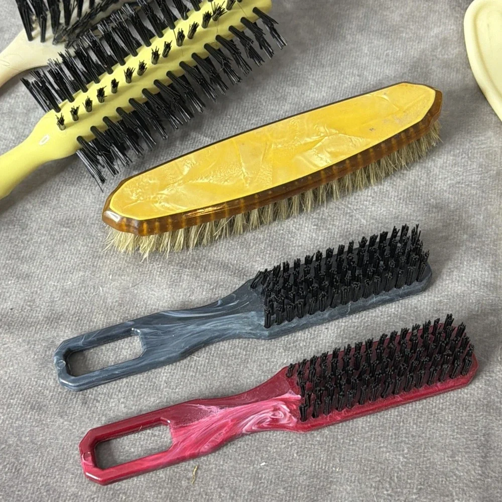 Lot of 11 Vintage Hair Brushes - clear Conair Wooden- Round